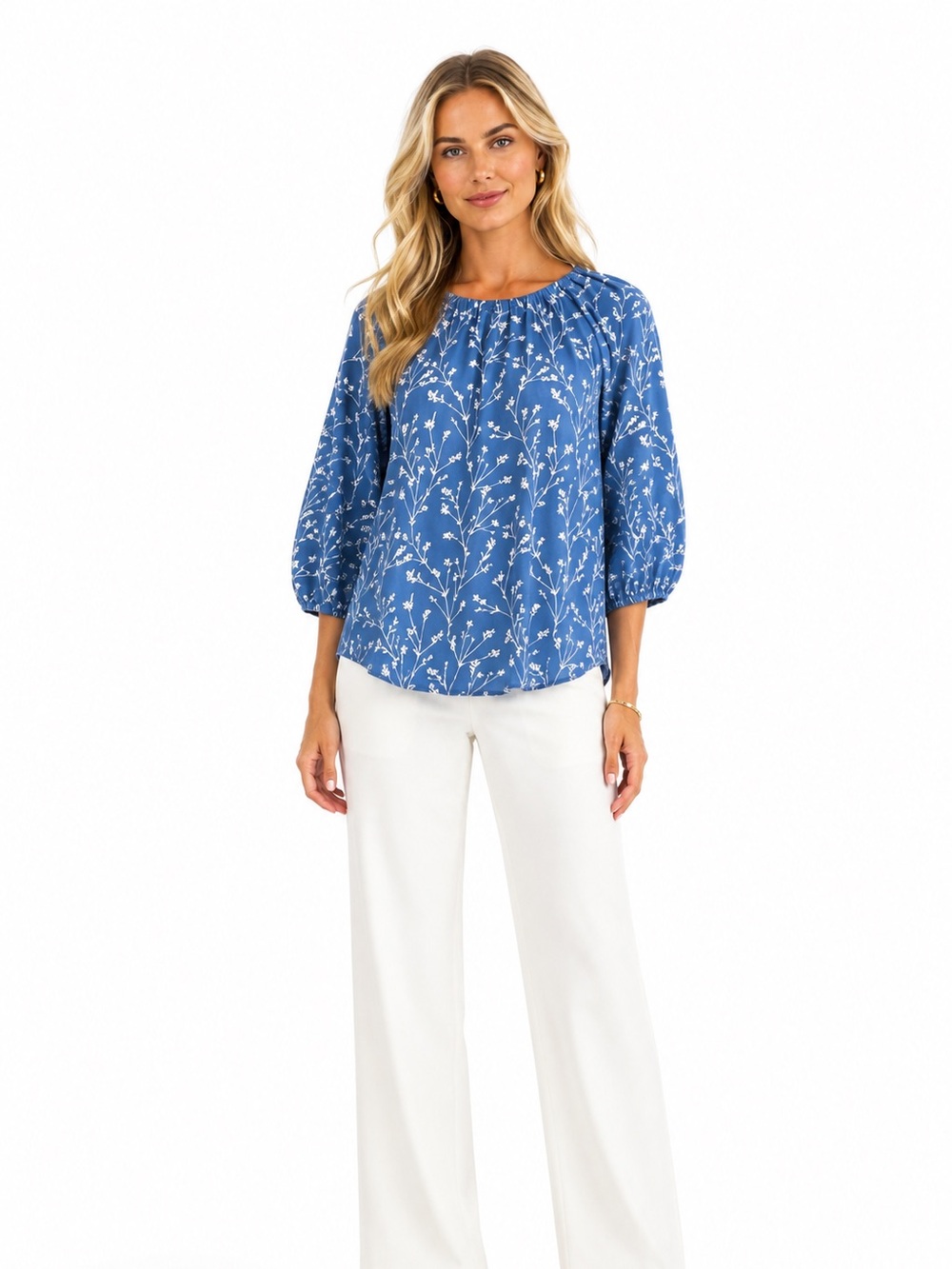 41 Hawthorn Floral Peasant Top Blue Size S Office Casual Momcore